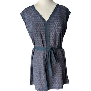 Sleeveless Beaded Lightweight Tunic Tie Waist Women's Med Whimsigoth Minimalist